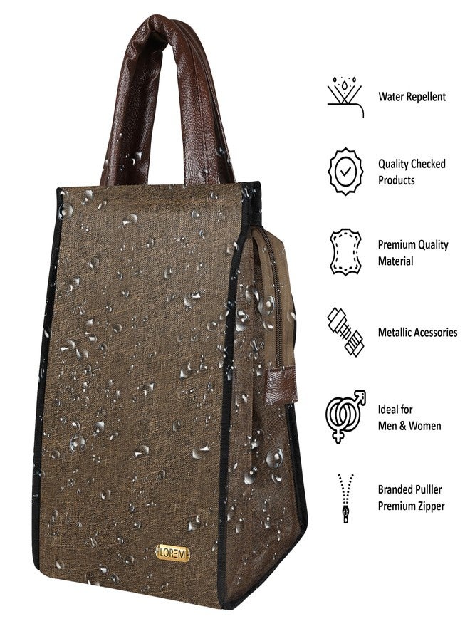 LOREM Khaki Linen Textured Insulated Tiffin Bag/Lunch Bag for Men & Women-FZ-TB09 - Image 4